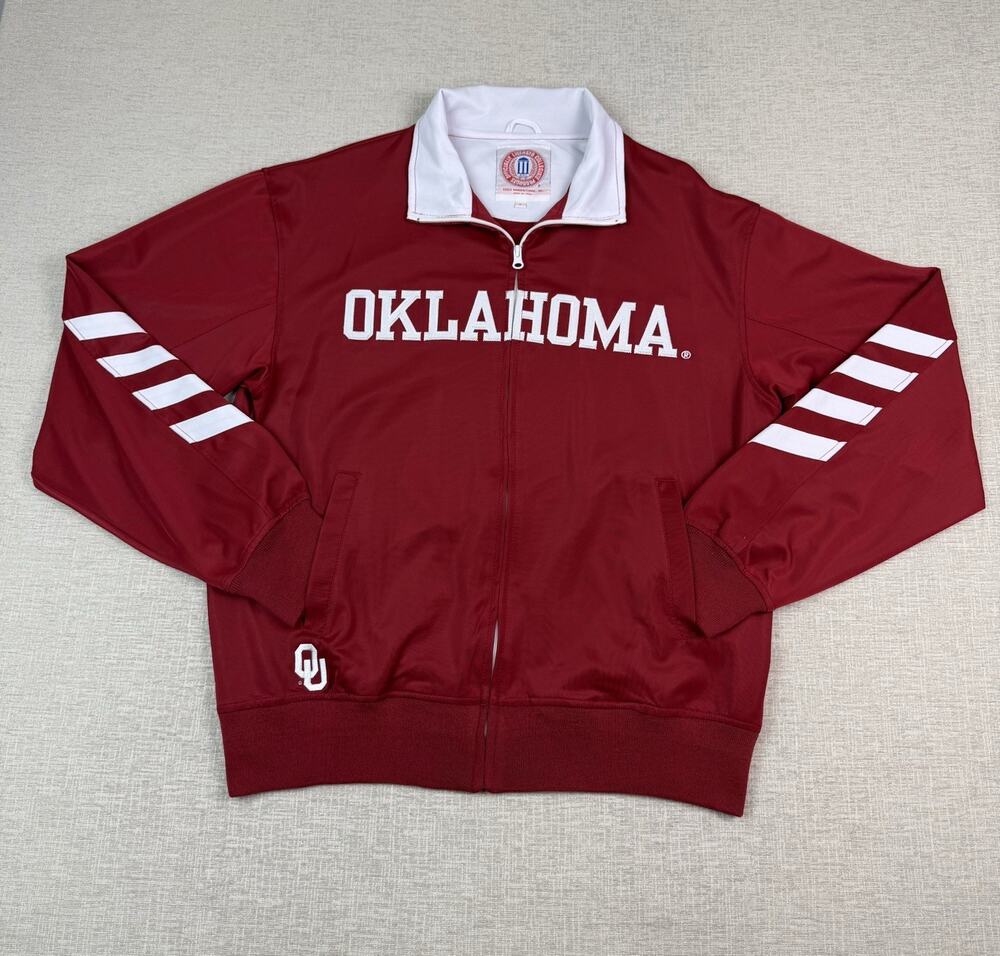 Oklahoma Sooners Full Zip Track Jacket Mens Large Crimson White OU NCAA